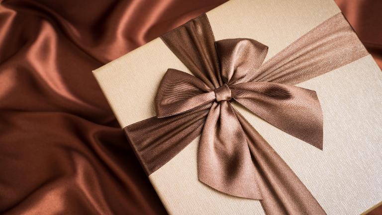 gift box on silk cloth with chocolate color
