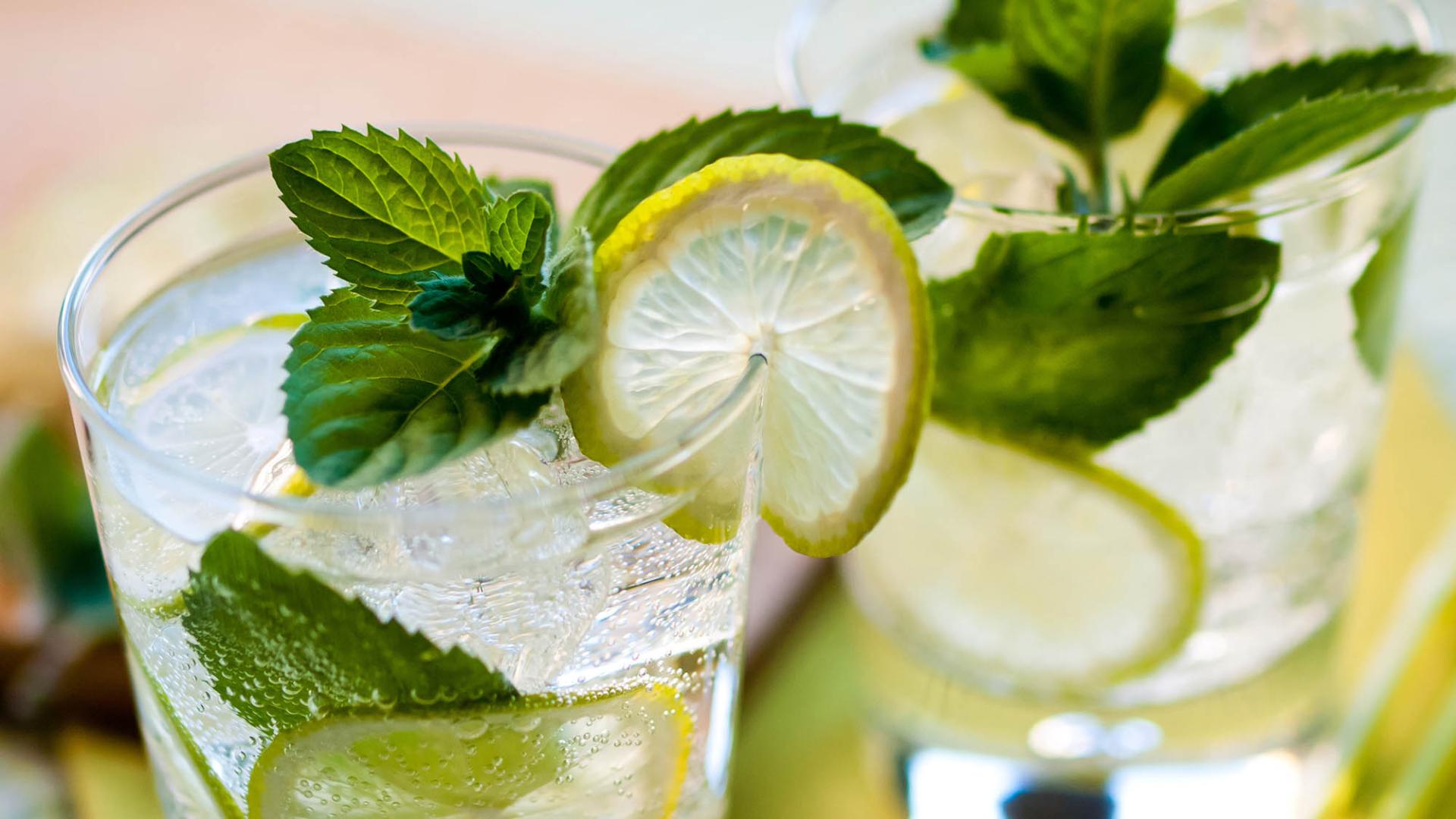Two refreshing summer cocktails with lime and mint