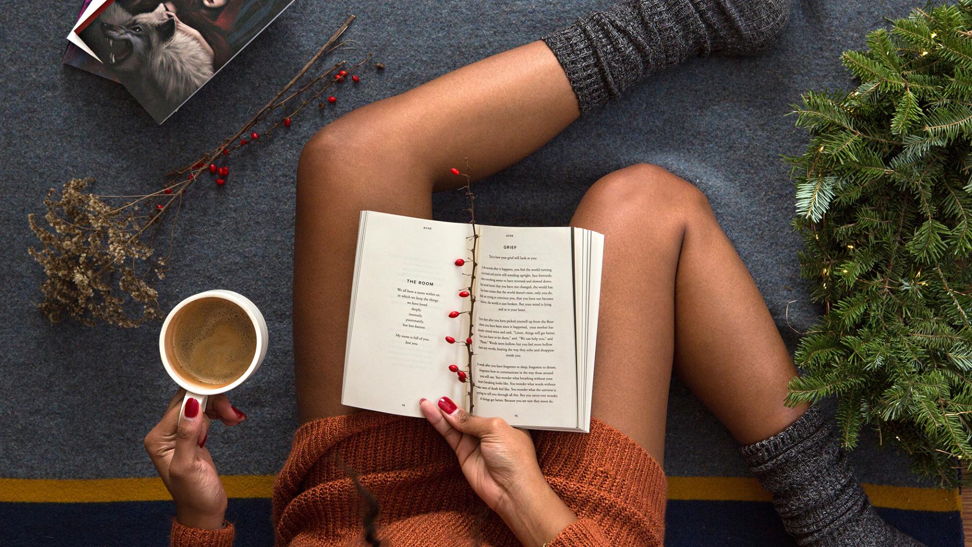 크리스마스, 커피, 따뜻한, 책